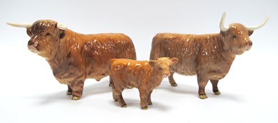 Lot 1294 - Beswick Highland Bull, 20cm long, cow and calf...
