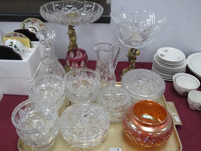 Lot 1240 - Glass Lidded Bowls, decanters, sundaes, etc:-...