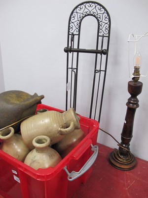 Lot 1041 - Nine Pottery Vessels - one box, oak table lamp,...
