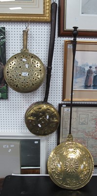 Lot 1552 - XVIII Century Brass Warming Pan, with iron...