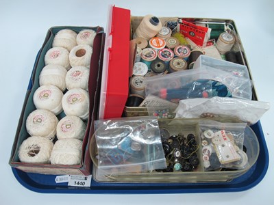 Lot 1440 - Thimbles, buttons, cottons, beads, artificial...
