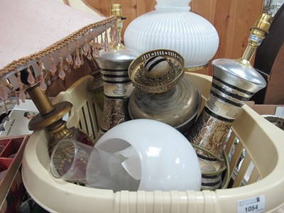 Lot 1054 - Oil Lamps (2), four table lamps.