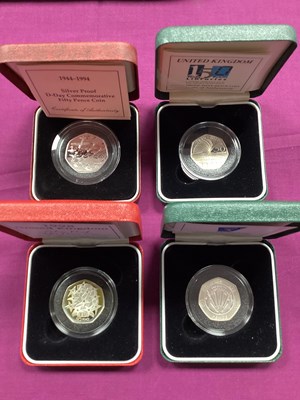 Lot 624 - Four Royal Mint GB Silver Proof 50p Coins,...