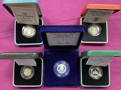 Lot 620 - Five Royal Mint GB Silver Proof Coins, 1989 £1,...
