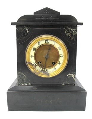 Lot 1488 - Late XIX Century Black Slate Eight-Day Mantel...