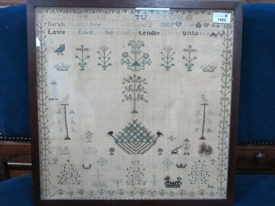 Lot 1402 - An Early XIX Century Needlework Sampler,...