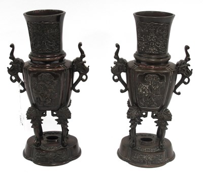 Lot 1367 - Oriental - Pair of Japanese Bronze Incense...