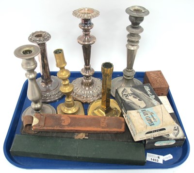 Lot 1453 - Candlesticks, including brass arts & crafts,...