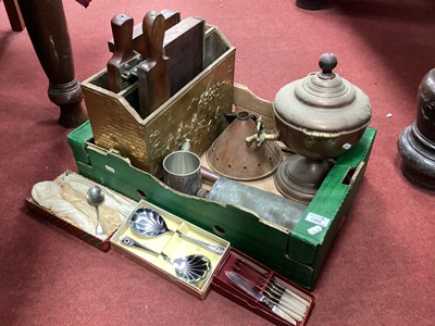 Lot 1392 - A copper samovar, brass magazine rack with...