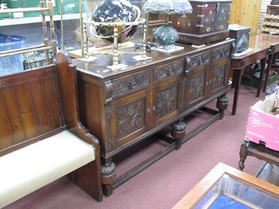 Lot 1595 - Jaycee Oak Sideboard with carved scrolling to...