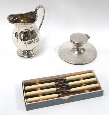 Lot 1327 - Silver Inkwell (marks rubbed), Plated Jug,...