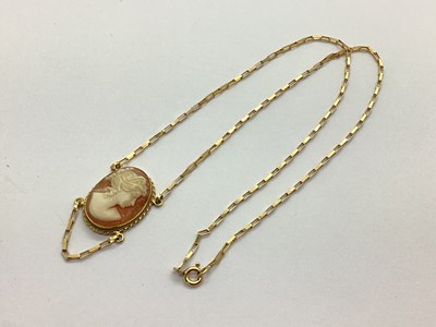 Lot 50 - A Shell Carved Cameo Pendant, depicting female...