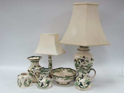 Lot 1270 - Mason's 'Chartreuse' Table Lamps, jugs, jar,...