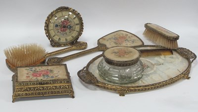 Lot 1228 - Gilt Metal and Embroidered Dressing Table Ware...