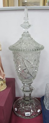 Lot 1204 - Heavy Glass Pedestal Vase and Cover, with...