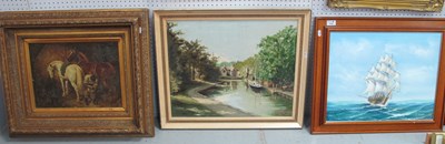 Lot 1540 - Late XX Century Horse Shoeing Print, in gilt...