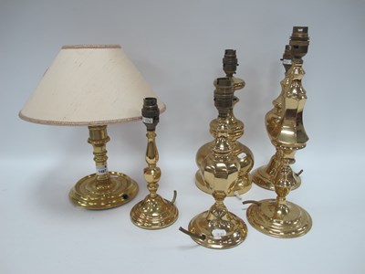 Lot 1487 - Brass table lamps with varied stem designs,...