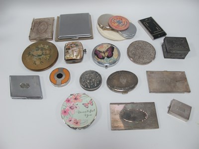 Lot 1331 - Various ladies compacts of a white metal theme...