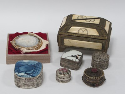 Lot 1293 - Bone Lidded Casket, white metal filagree...