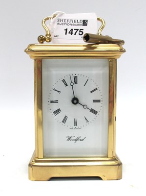 Lot 1475 - Woodford Brass Cased Carriage Clock, with key,...