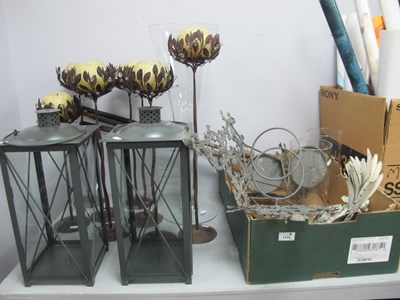 Lot 1173 - Metal Candlesticks, with foliage candle holder,...