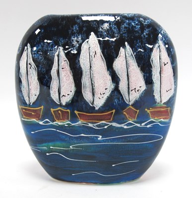 Lot 1314 - Anita Harris 'Yachts' Purse Vase, gold signed,...