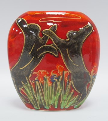 Lot 1321 - Anita Harris 'Boxing Hares' Purse Vase, gold...