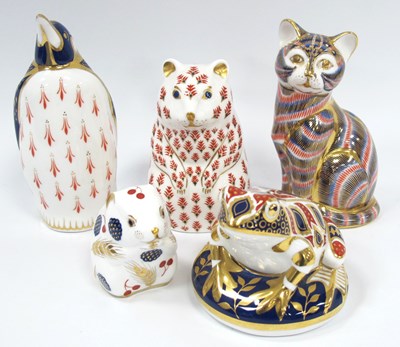 Lot 1157 - Five Royal Crown Derby Porcelain Paperweights,...