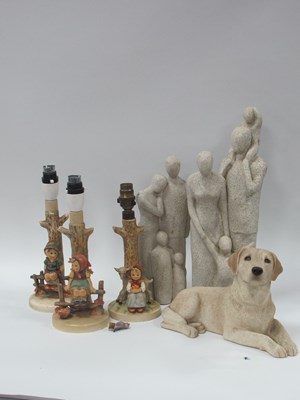 Lot 1214 - Goebel Lamps (x 3), Sandicast dog, plus two...
