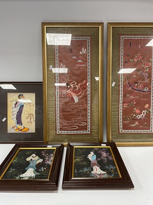 Lot 1389 - Oriental - Pair of Chinese Needleworks, garden...