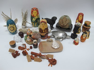 Lot 1302 - Russian Wooden Dolls, pair white metal...