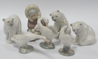 Lot 1253 - Llado Polar Bears, Lladro Eskimo, etc.: One Tray.