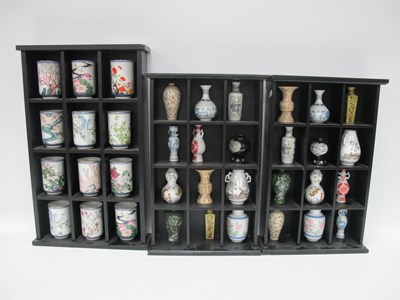 Lot 1386 - Japanese Miniature Vases, cylindrical pots, in...