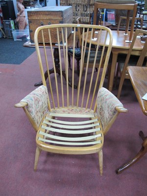 Lot 1623 - Ercol Mid Century High Back Easy Chair, blonde,...
