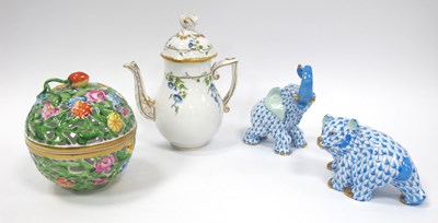 Lot 1120 - A Herend Porcelain Model of a Bear, with blue...
