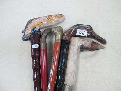 Lot 1486 - Walking Sticks with Animal Head Handles,...