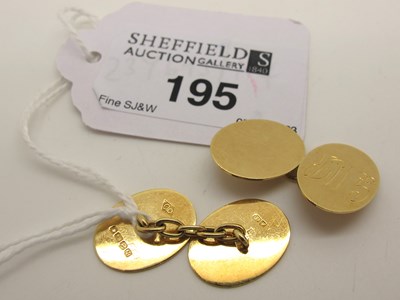 Lot 195 - A Pair of 18ct Gold Cufflinks, the flat oval...