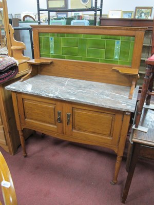 Lot 1601 - Late XIX Century Oak Washstand, with tiled...