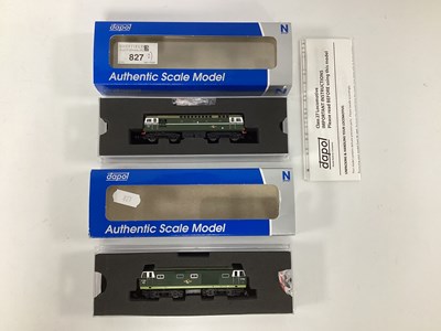 Lot 827 - Two boxed Dapol N gauge BR Green Diesel...