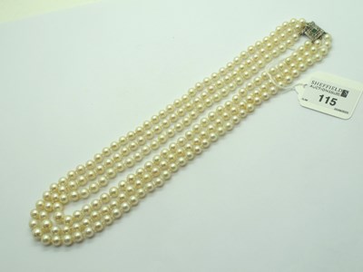 Lot 115 - A Three Strand Granduated Pearl Bead Necklace,...