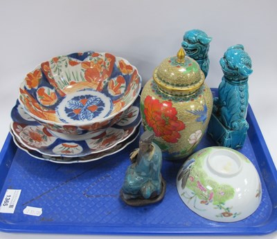 Lot 1365 - Oriental, Imari Plates and Bowl, enameled...