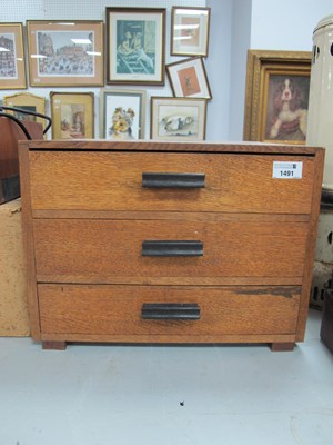 Lot 1491 - 1930s Oak Table Top Chest of 3 Drawers with...