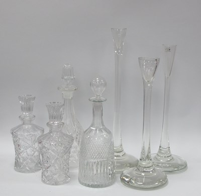 Lot 1298 - A Pair of Waisted Glass Decanters with...