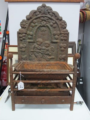 Lot 1138 - XIX Cast Iron Fire Back (dam), attached to a...