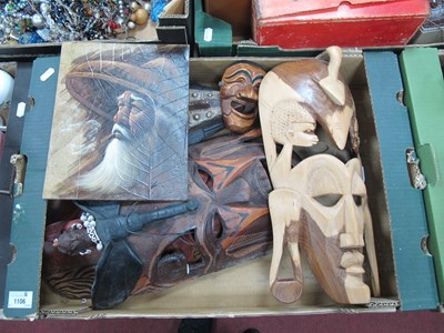 Lot 1106 - Tribal Art - Three Carved Hardwood Masks,...