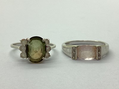 Lot 49 - A Modern 9ct White Gold Stone Set Ring, oval...
