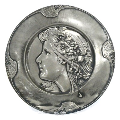 Lot 1308 - A WMF Art Nouveau White Metal Charger,...