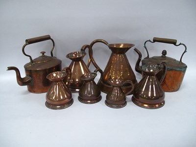 Lot 1449 - XIX Century Copper Graduated Jugs with...