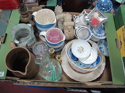 Lot 1105 - Brass Chamber Lamp, Cornish blue and studio...