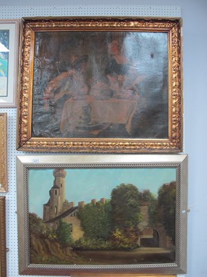 Lot 1545 - XIX School, castle scene, oil on canvas 59cm x...